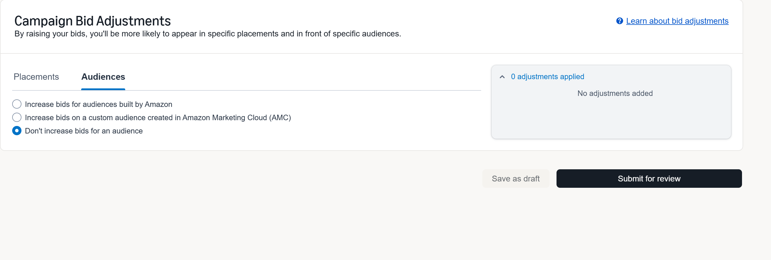 Raising bids on an audience built in AMC