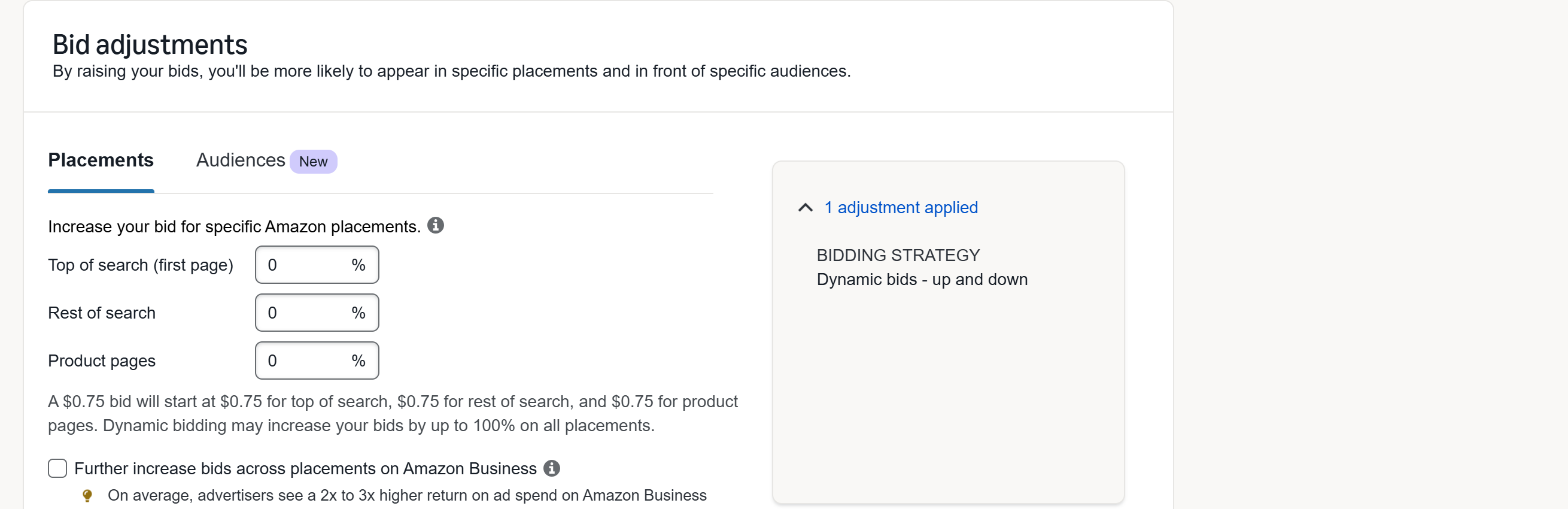 Bid adjustments, by placement and by audience