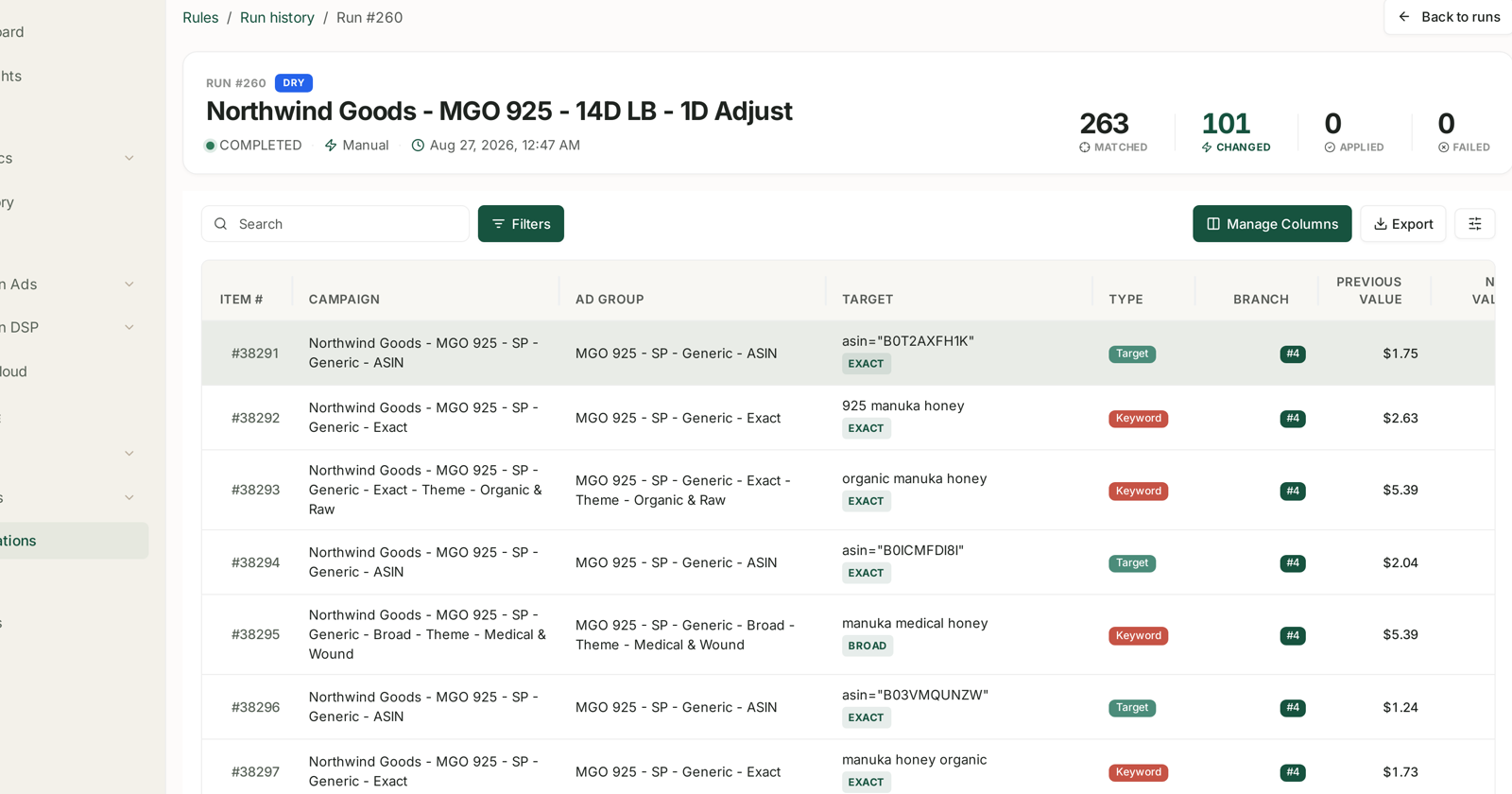 A dry run: 263 matched, 101 changed, 0 applied