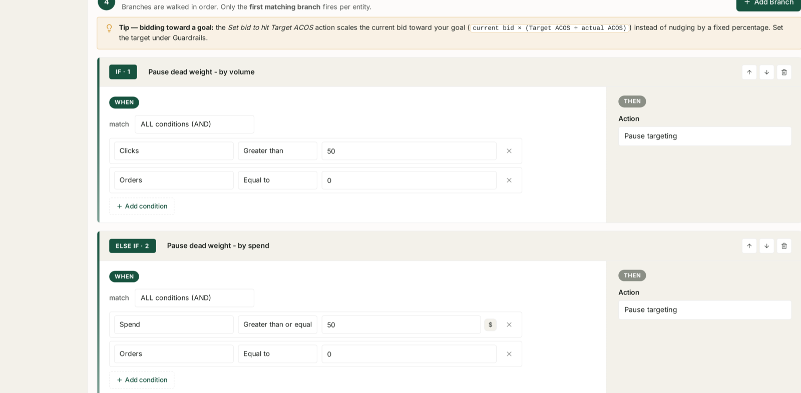 A pause branch: enough clicks to prove it, and no orders