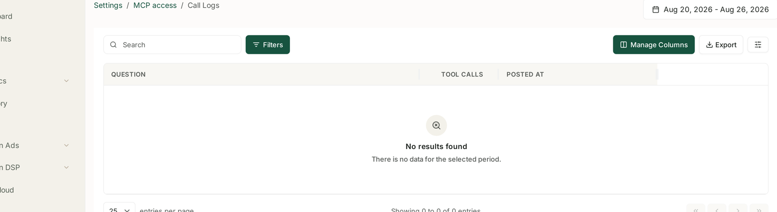 Call Logs records the question and how many tool calls it took
