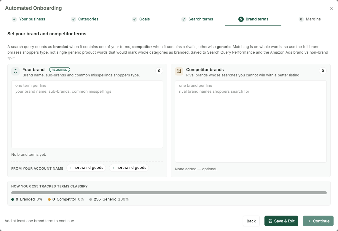 Step 5: Set your brand and competitor terms