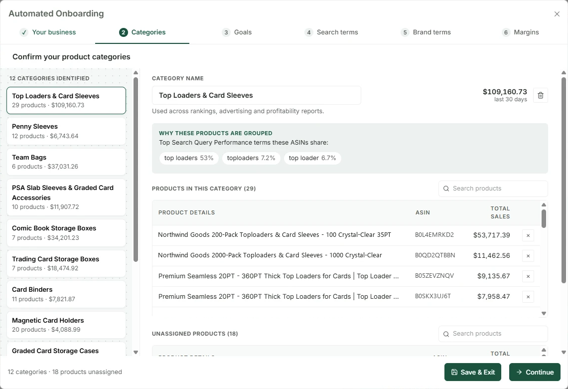 Step 2: Confirm your product categories