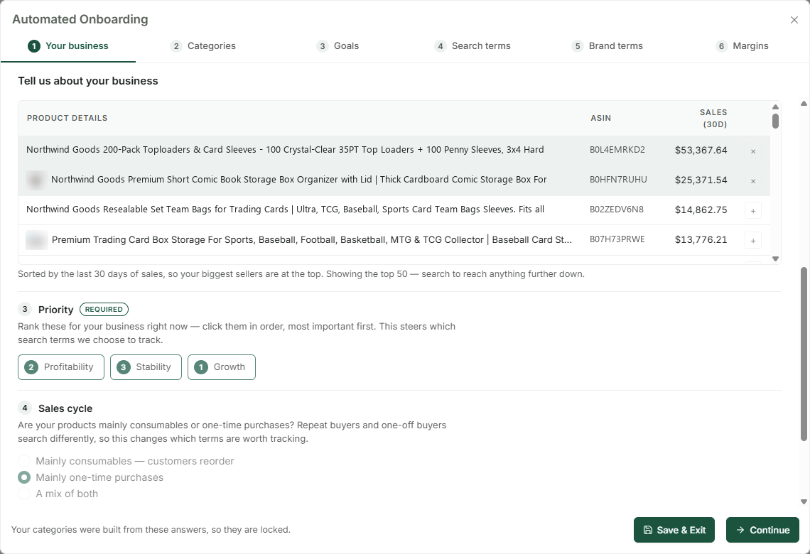 Hero ASIN picker, priority and sales cycle