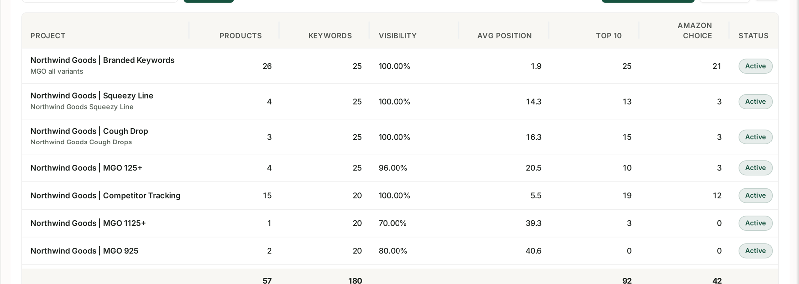 The Rank Tracker project list